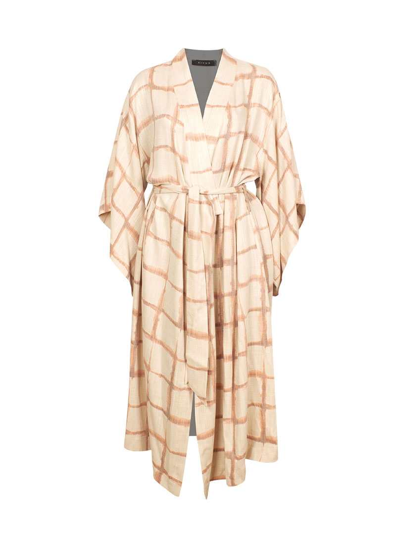 Beli Kuşaklı Midi Kimono - Kiremit