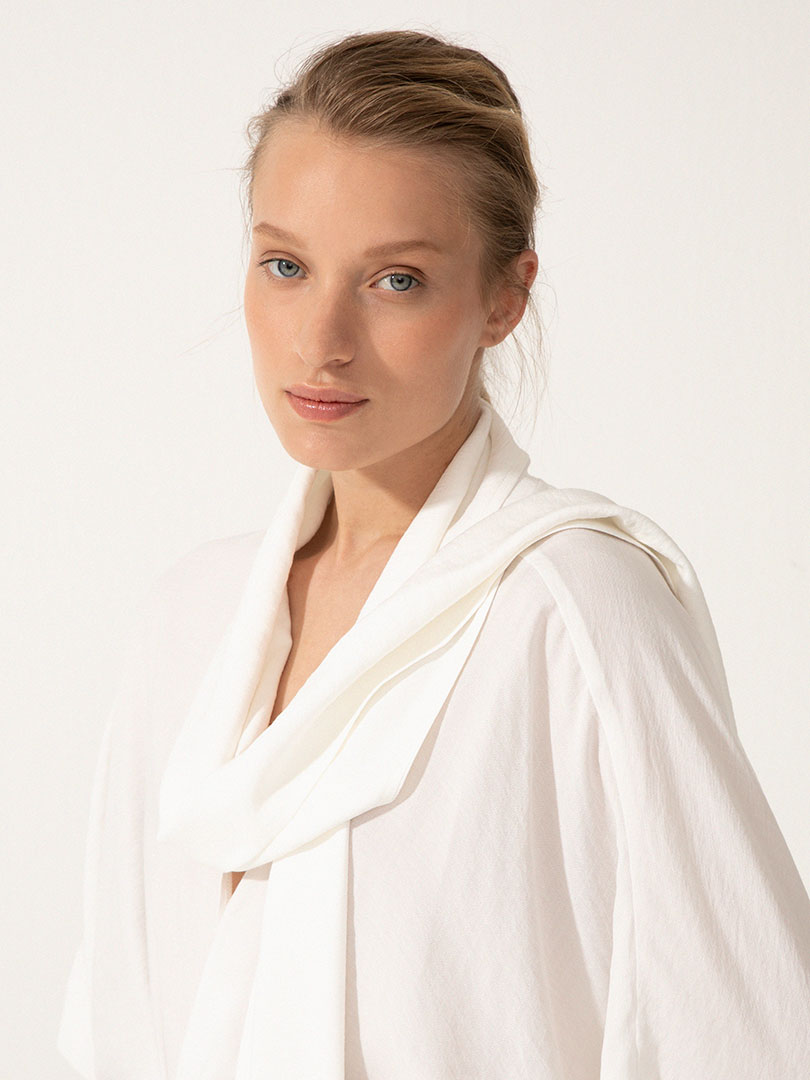 Beli Kuşaklı Şal Yaka Midi Kimono - Ekru