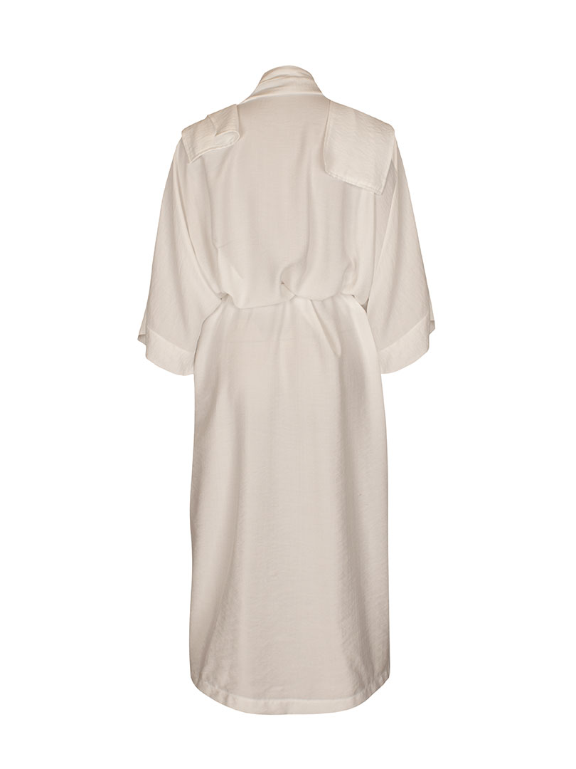 Beli Kuşaklı Şal Yaka Midi Kimono - Ekru