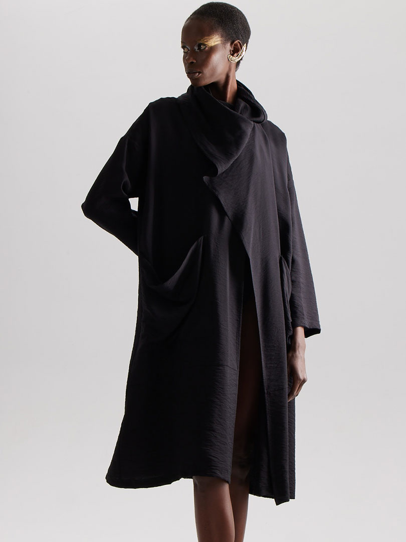 Beli Kuşaklı Şal Yaka Midi Kimono - Siyah