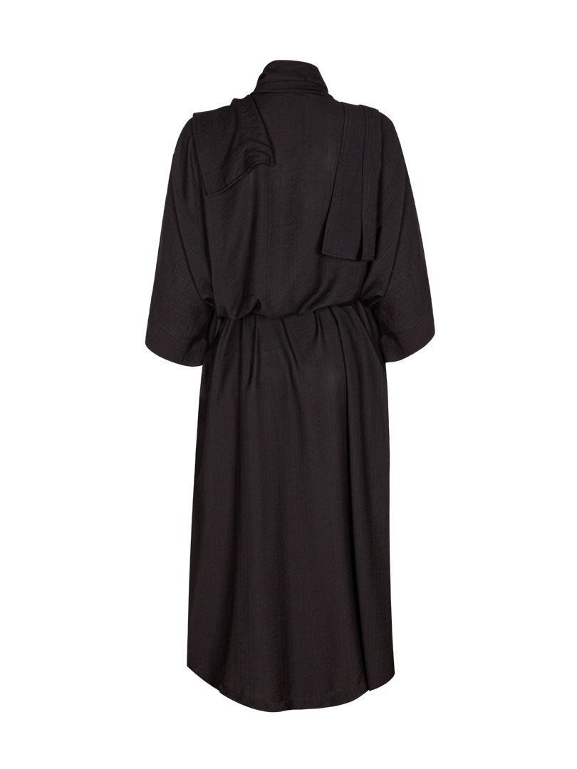 Beli Kuşaklı Şal Yaka Midi Kimono - Siyah