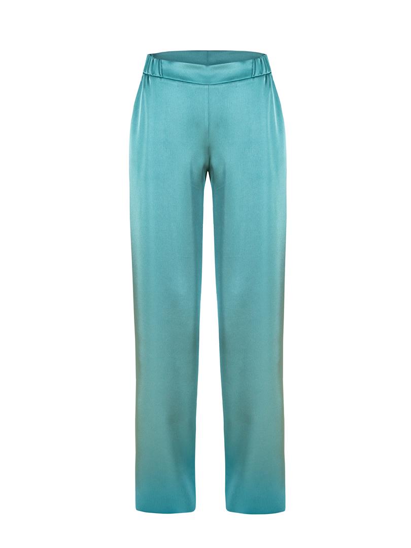 Beli Lastikli Bol Paça Saten Pantolon - Mint