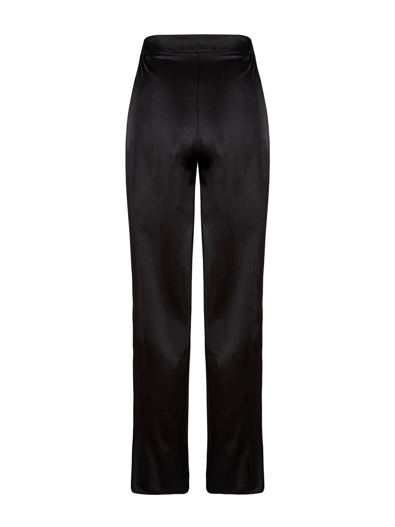 Beli Lastikli Bol Paça Saten Pantolon - Siyah