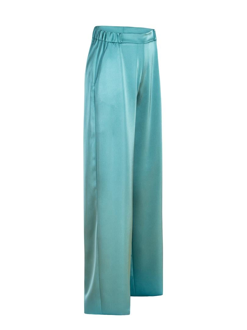Beli Lastikli Bol Paça Saten Pantolon - Mint
