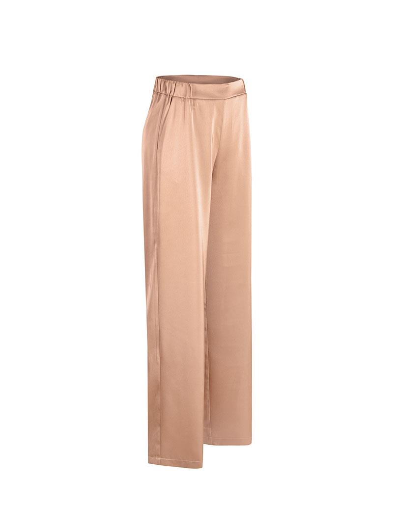 Beli Lastikli Bol Paça Saten Pantolon - Camel