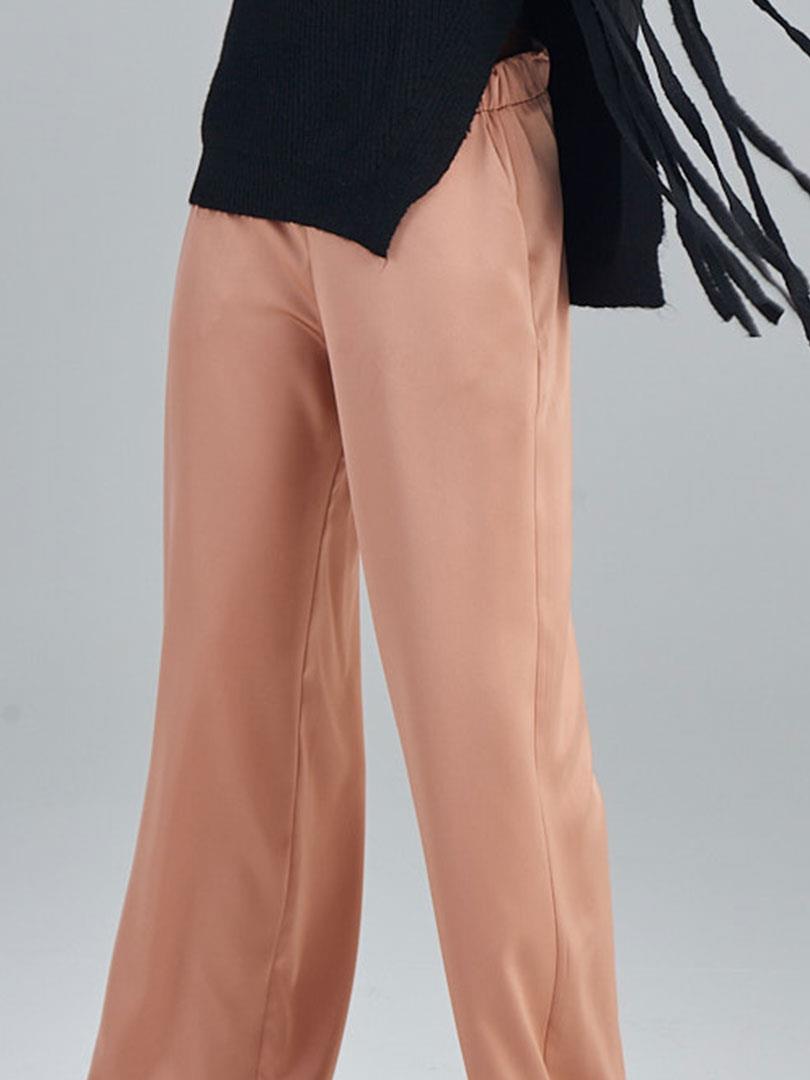 Beli Lastikli Bol Paça Saten Pantolon - Camel
