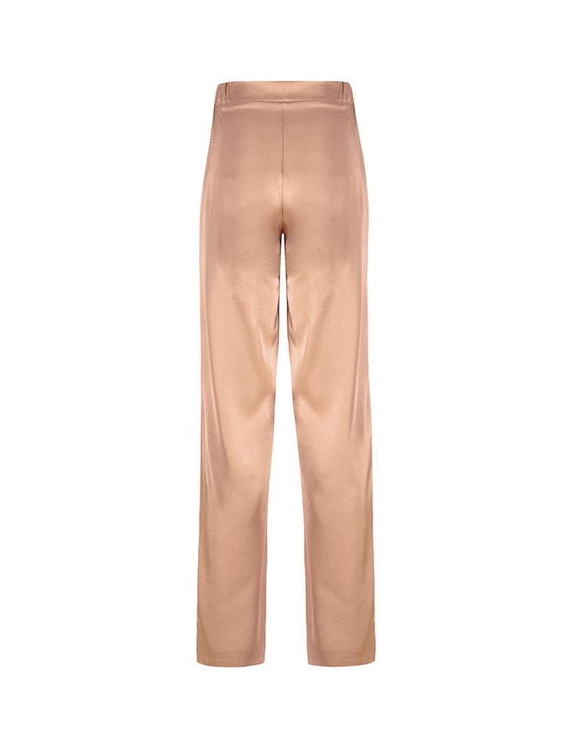 Beli Lastikli Bol Paça Saten Pantolon - Camel