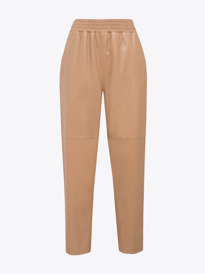 Beli Lastikli Deri Pantolon - Nude