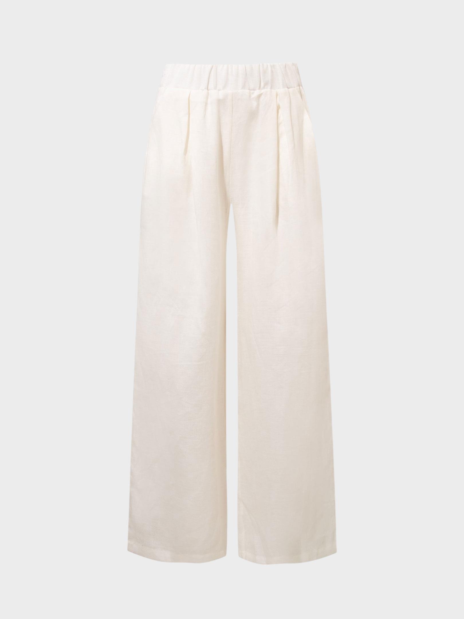 Beli Lastikli Keten Pantolon - Beyaz Kategorisiz Modelleri