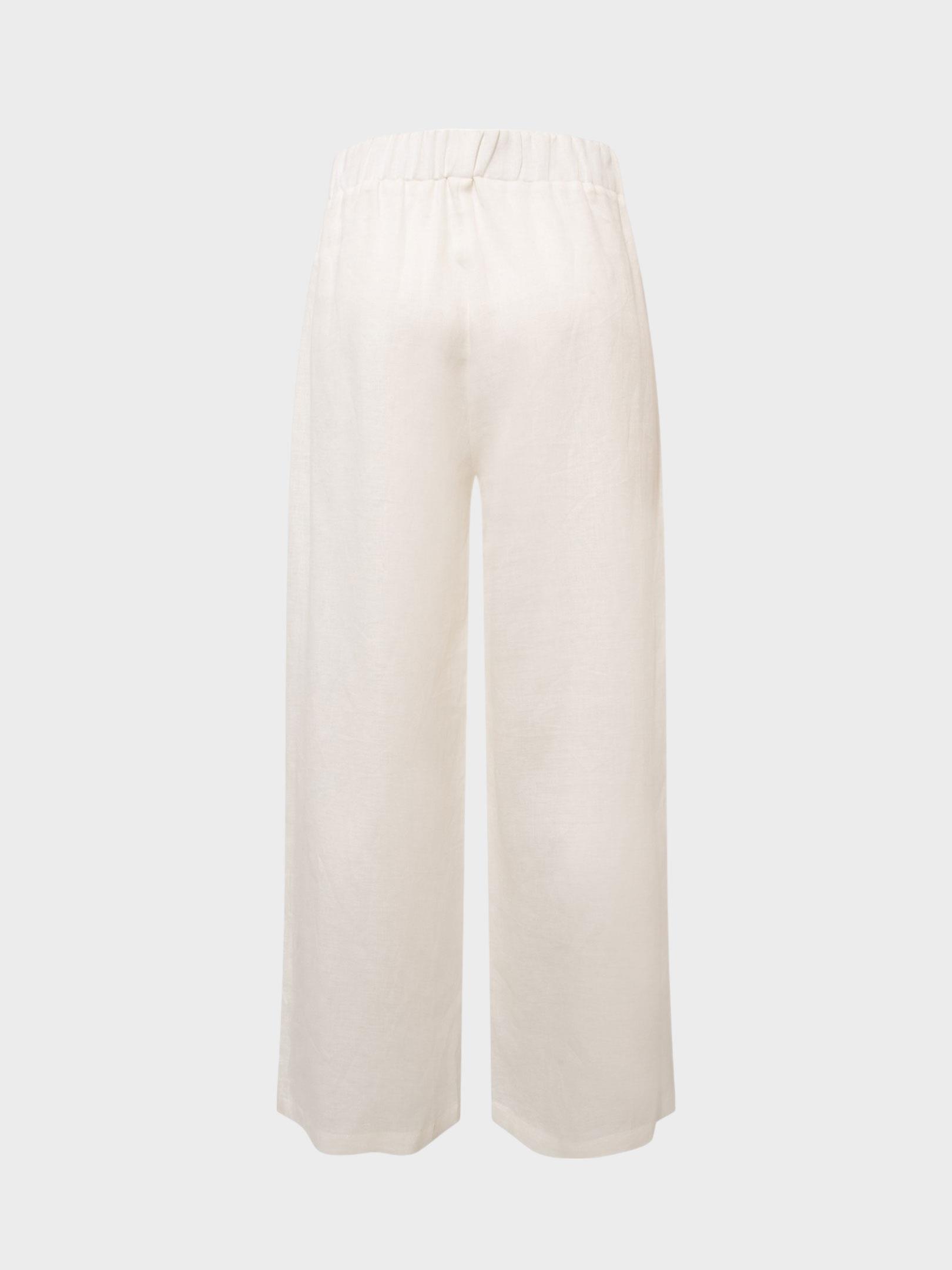 Beli Lastikli Keten Pantolon - Beyaz Kategorisiz Modelleri