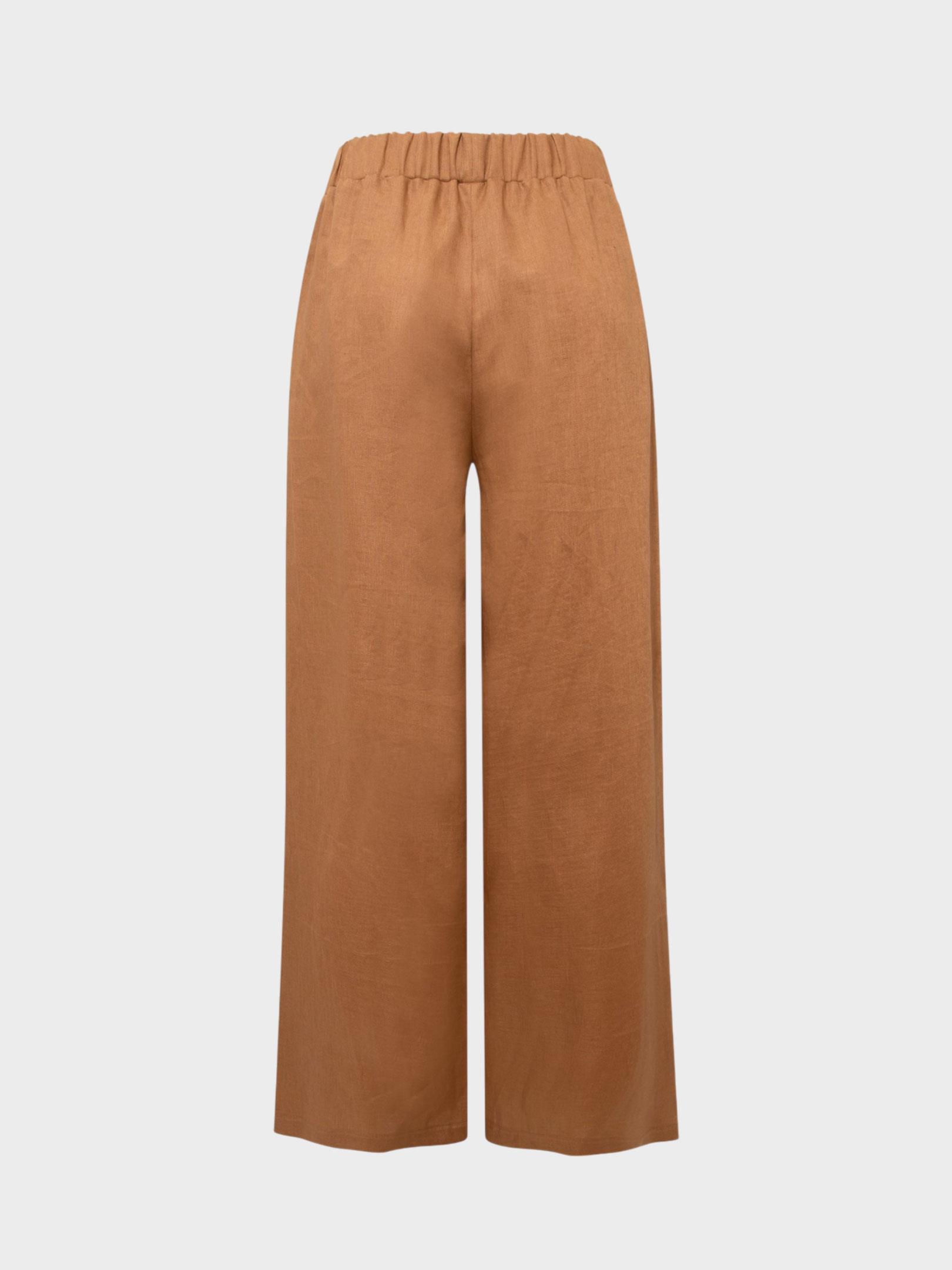Beli Lastikli Keten Pantolon - Kahve Kategorisiz Modelleri