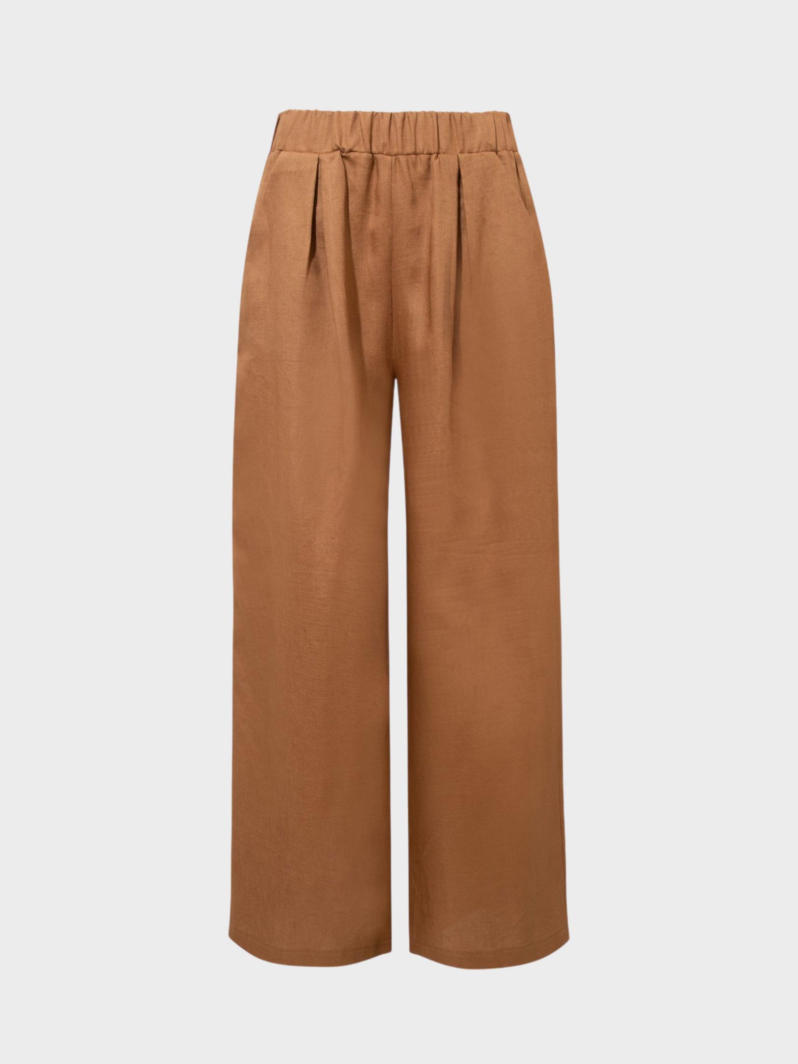 Beli Lastikli Keten Pantolon - Kahve Kategorisiz Modelleri