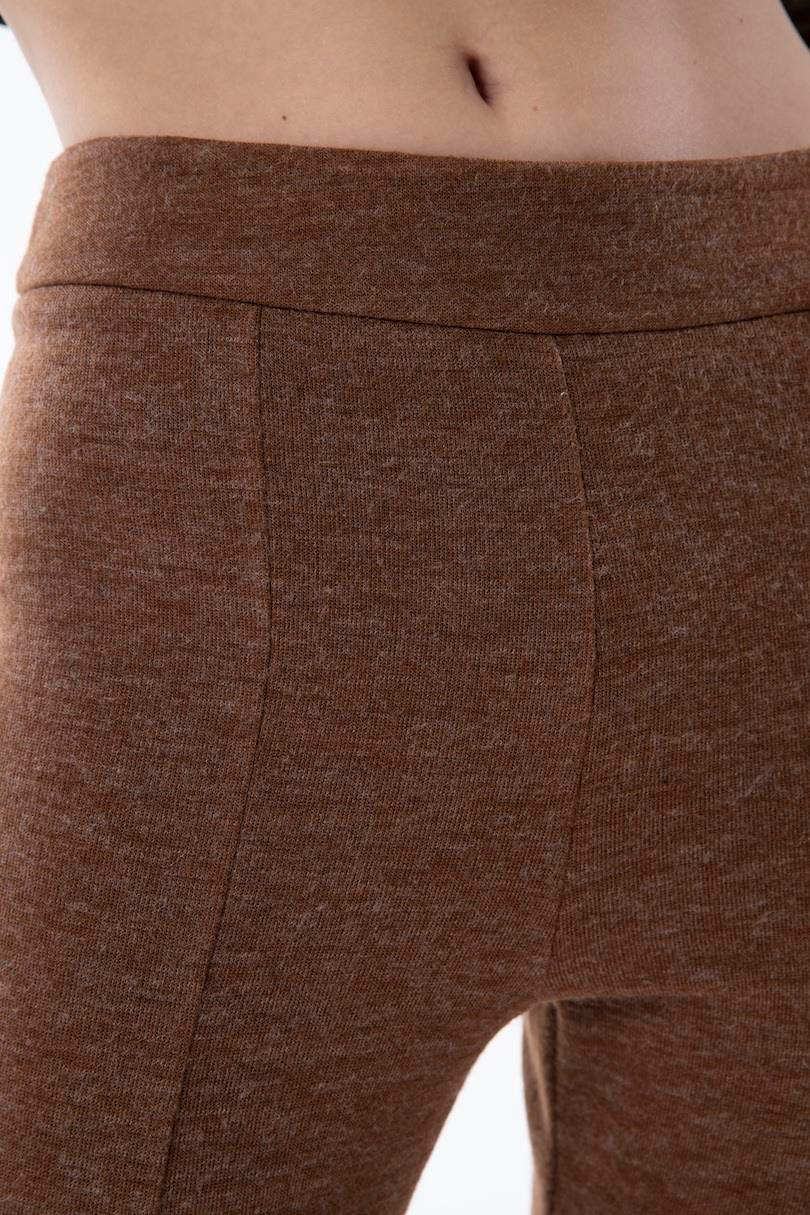 Beli Lastikli Yırtmaçlı Flare Pantolon - Tarçın