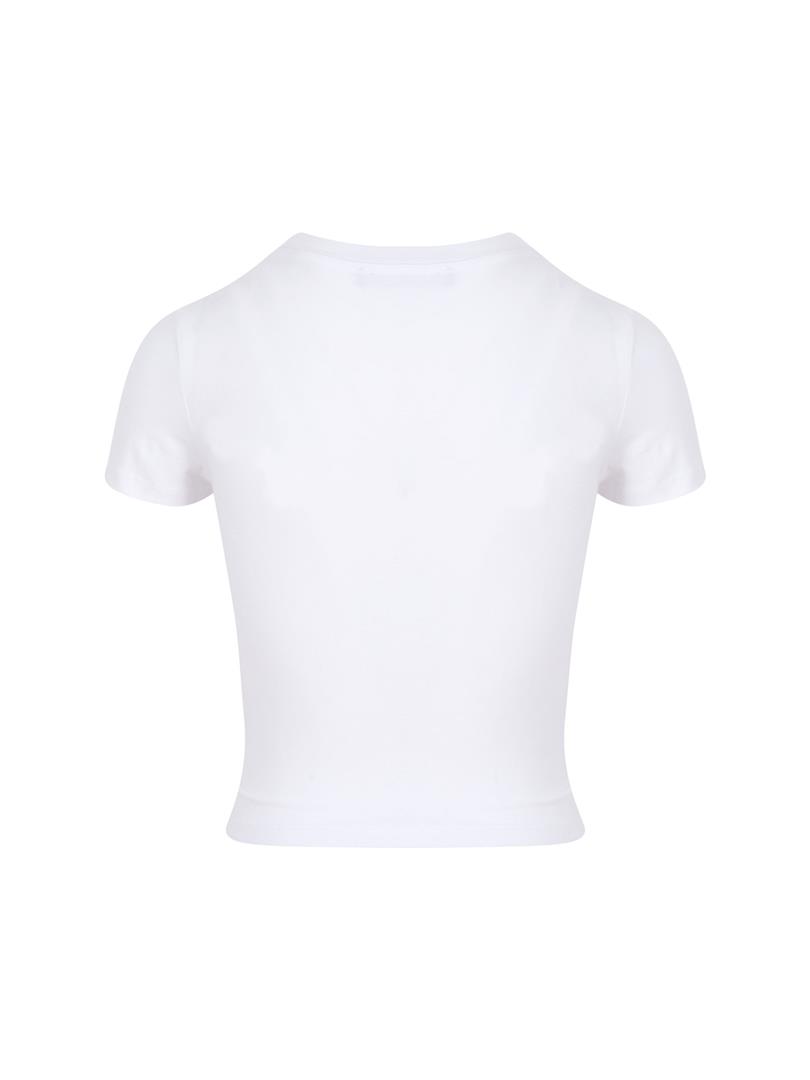 Bisiklet Yaka Basic Crop Tişört - Beyaz
