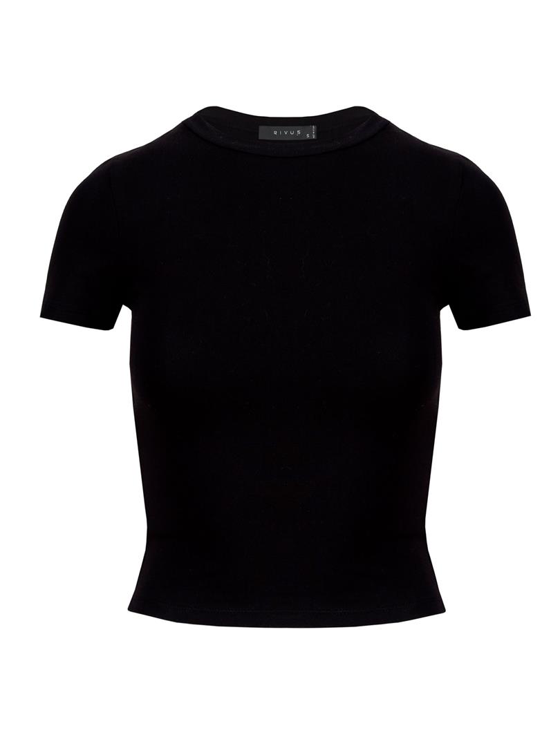 Bisiklet Yaka Basic Crop Tişört - Siyah
