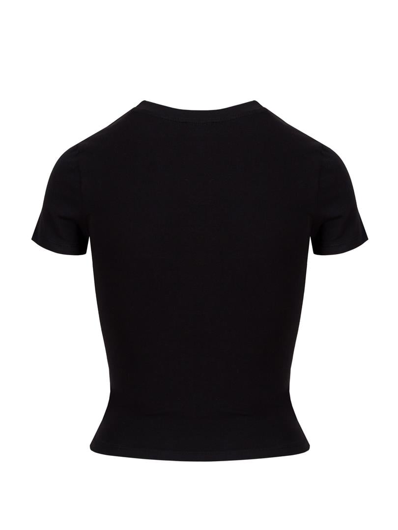 Bisiklet Yaka Basic Crop Tişört - Siyah