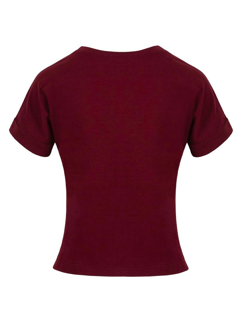 Bisiklet Yaka Basic T-Shirt - Bordo