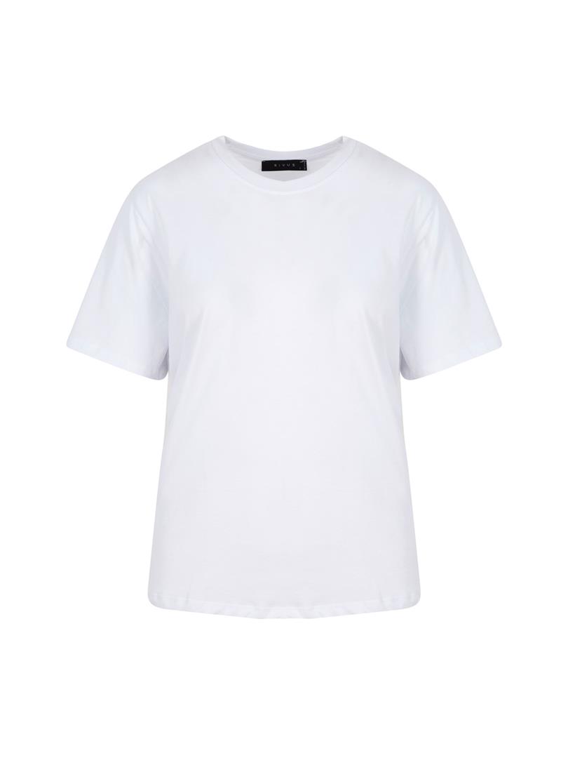 Bisiklet Yaka Oversize Tişört - Beyaz
