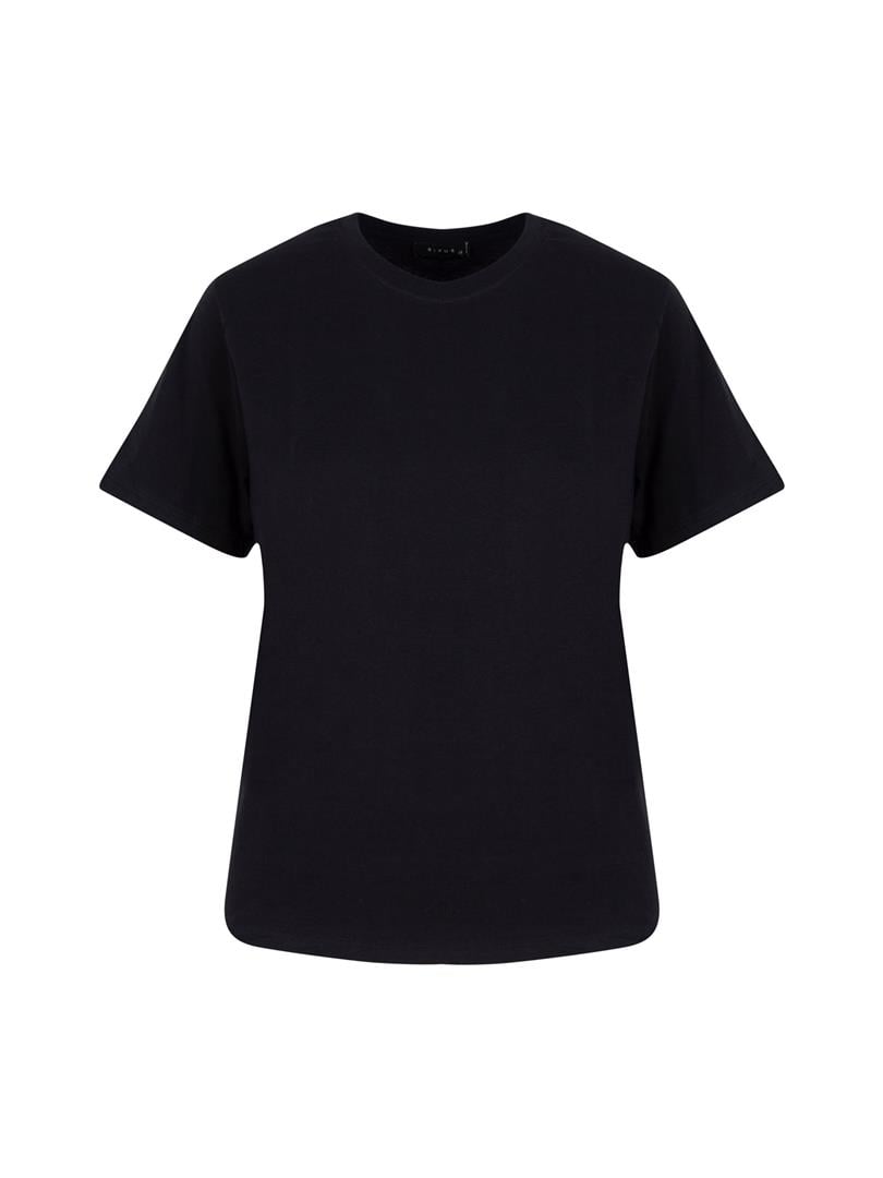 Bisiklet Yaka Oversize Tişört - Siyah