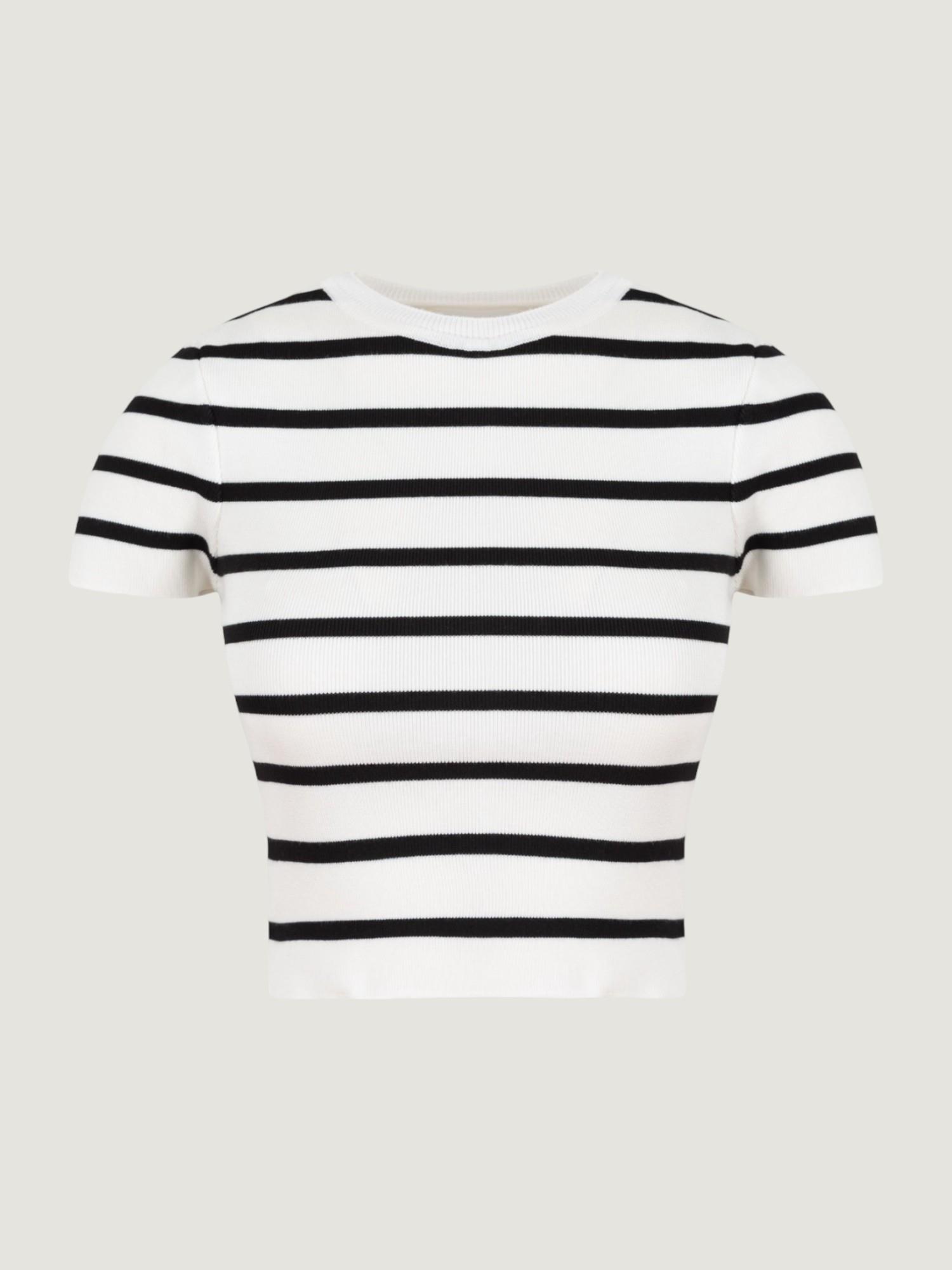 Bisiklet Yaka Triko Crop Bluz - Çizgili Bluz Modelleri