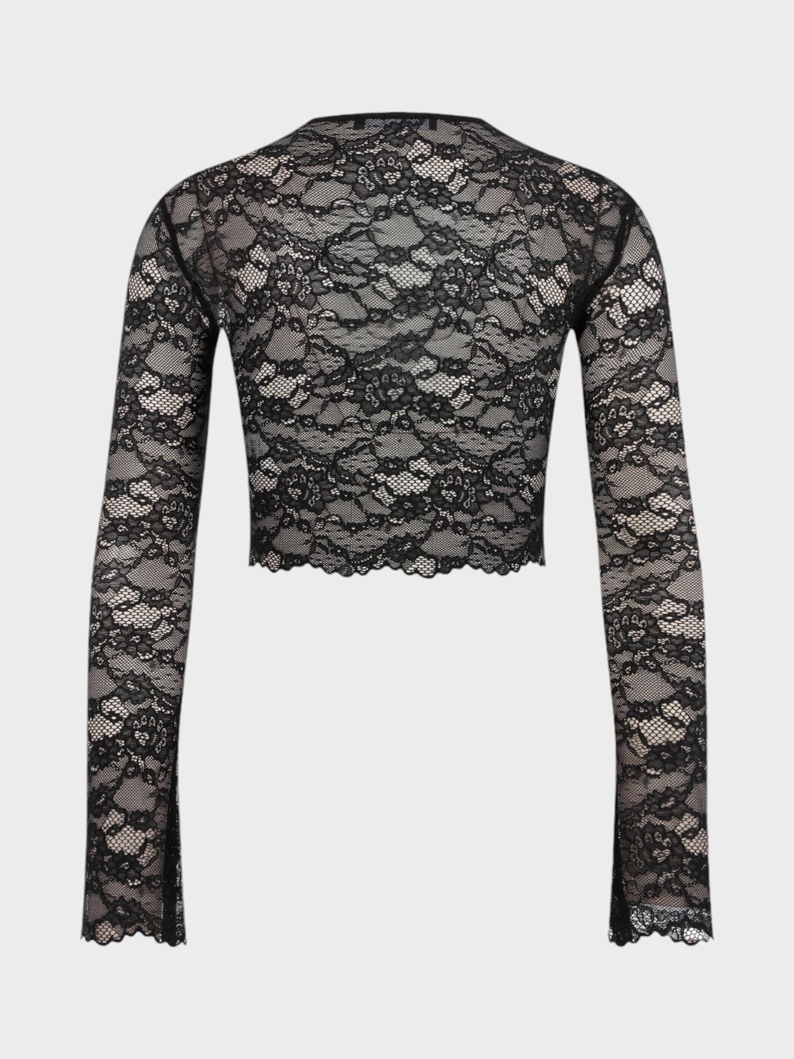 Bisiklet Yakalı Uzun Kollu Dantel Crop Bluz - Siyah Bluz Modelleri