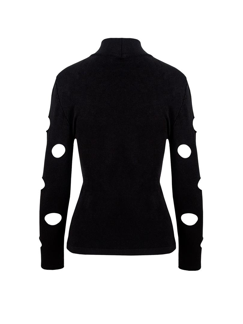 Boğazlı Cut Out Detaylı Triko - Siyah