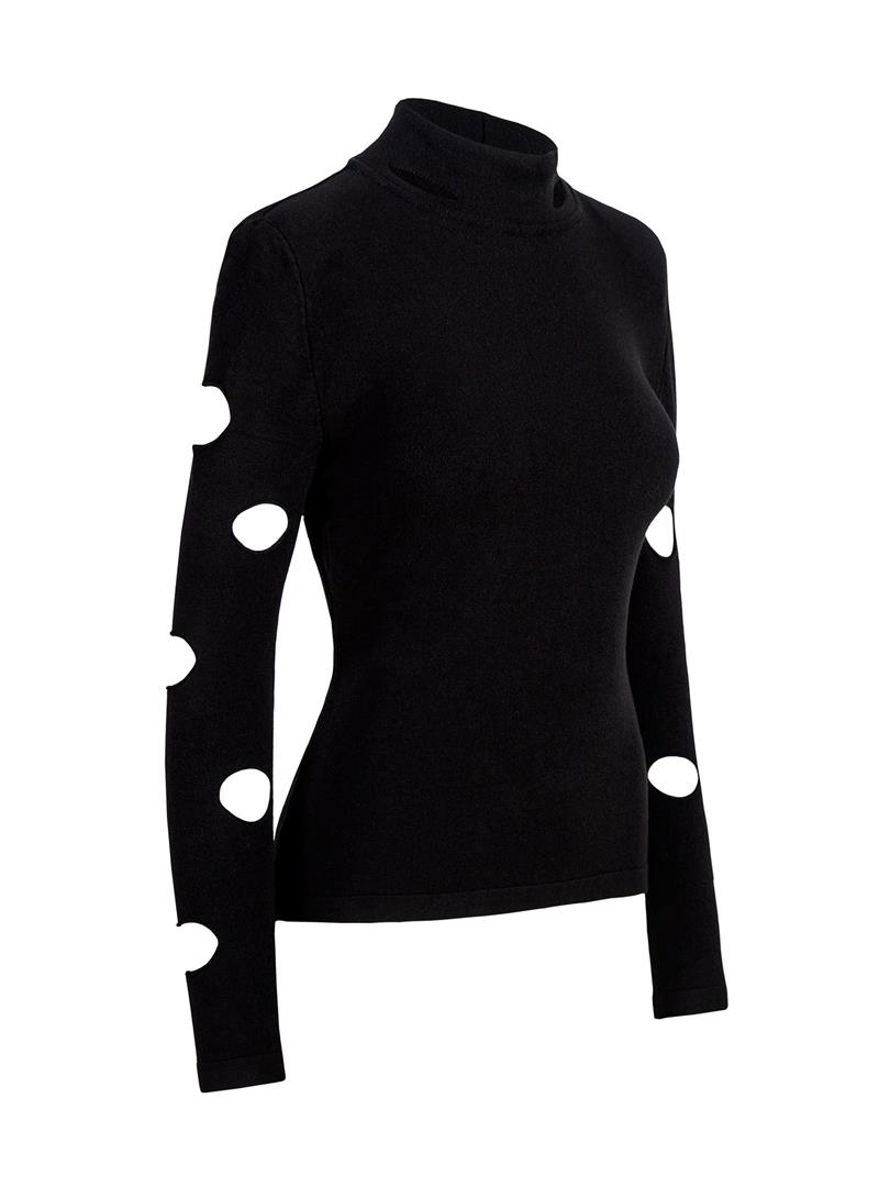 Boğazlı Cut Out Detaylı Triko - Siyah