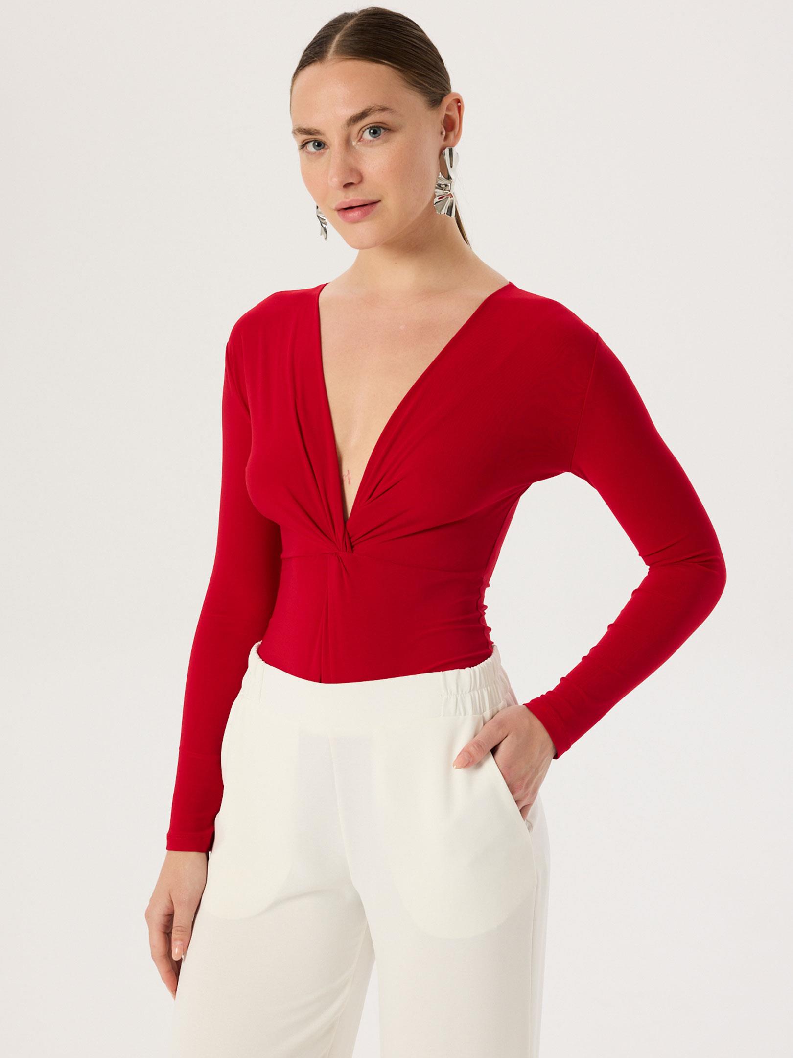 Burgu Detaylı Çıtçıtlı Body - Kırmızı Body Modelleri