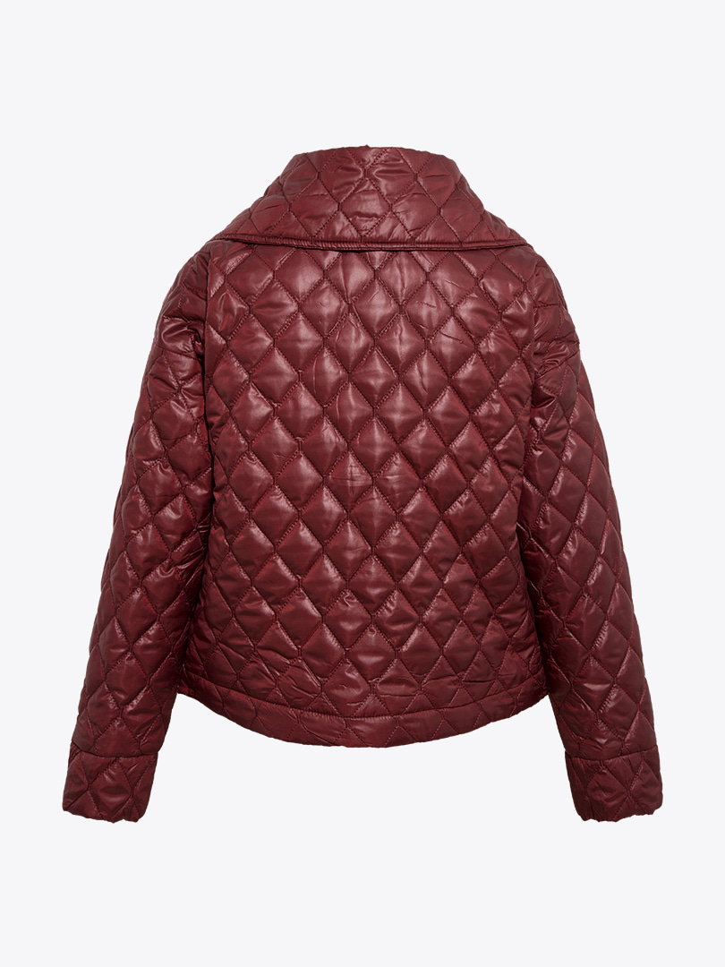 Büyük Yaka Kapitone Ceket - Bordo