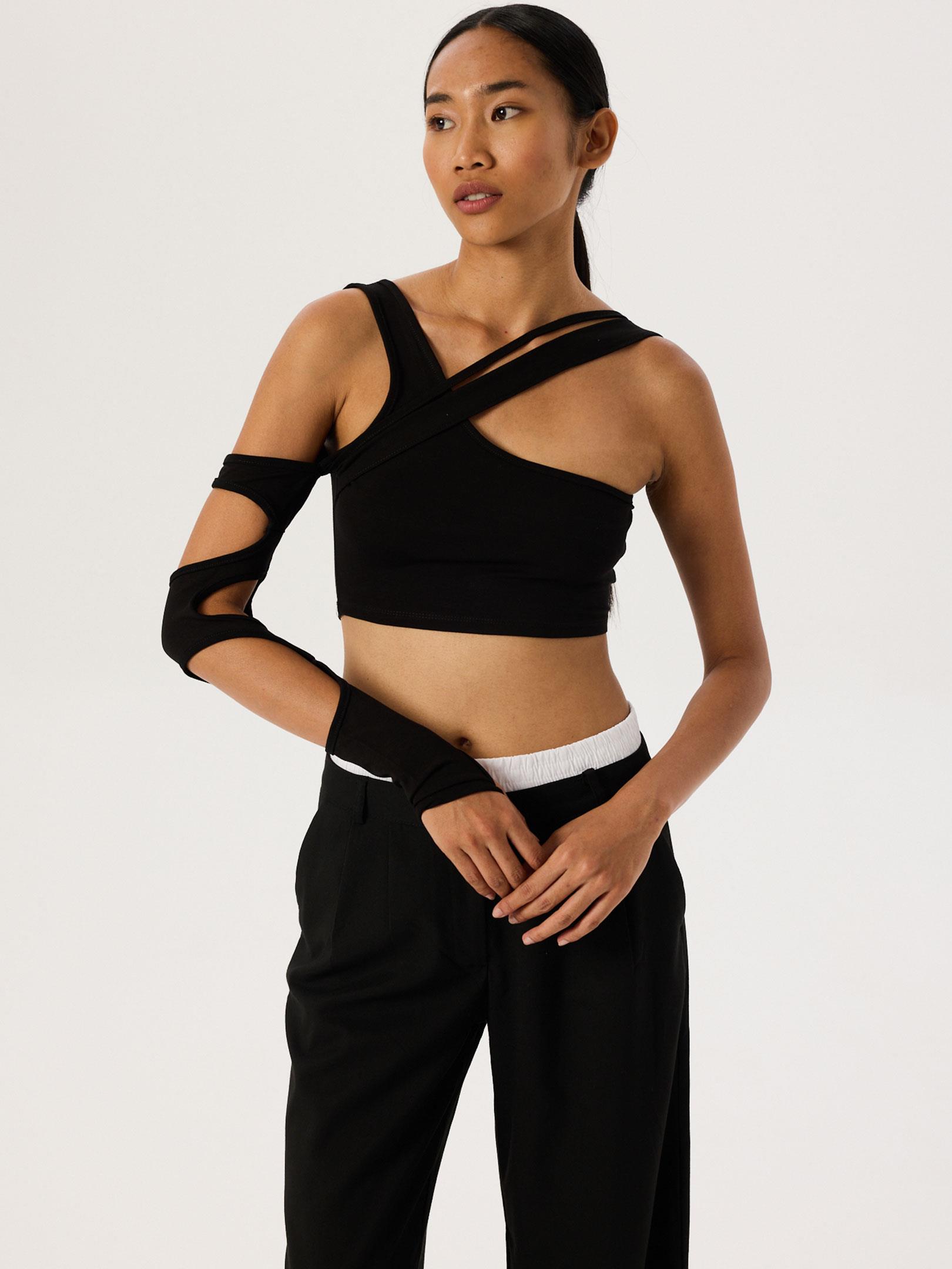 Çapraz Askı Tek Kol Crop Body - Siyah Body Modelleri