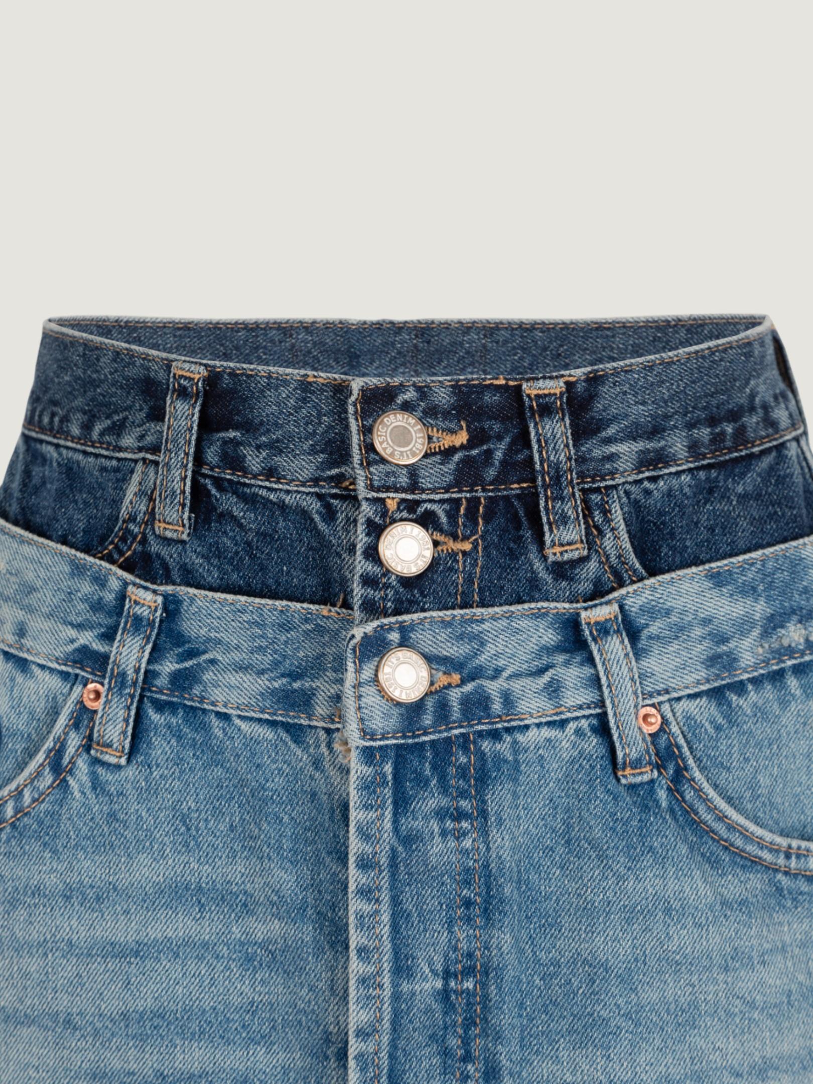 Çift Bel Detaylı Jean Etek - Indigo Etek Modelleri