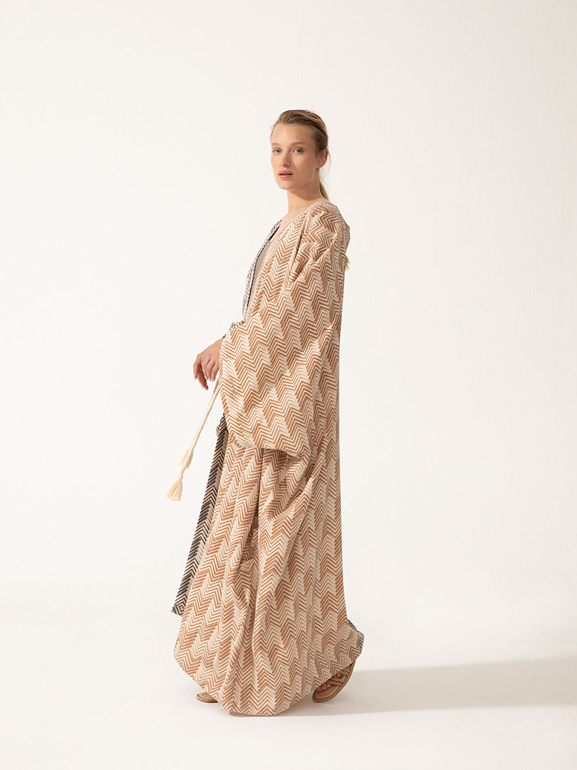 Çift Renkli Bağlamalı Maksi Boy Kimono - Sarı