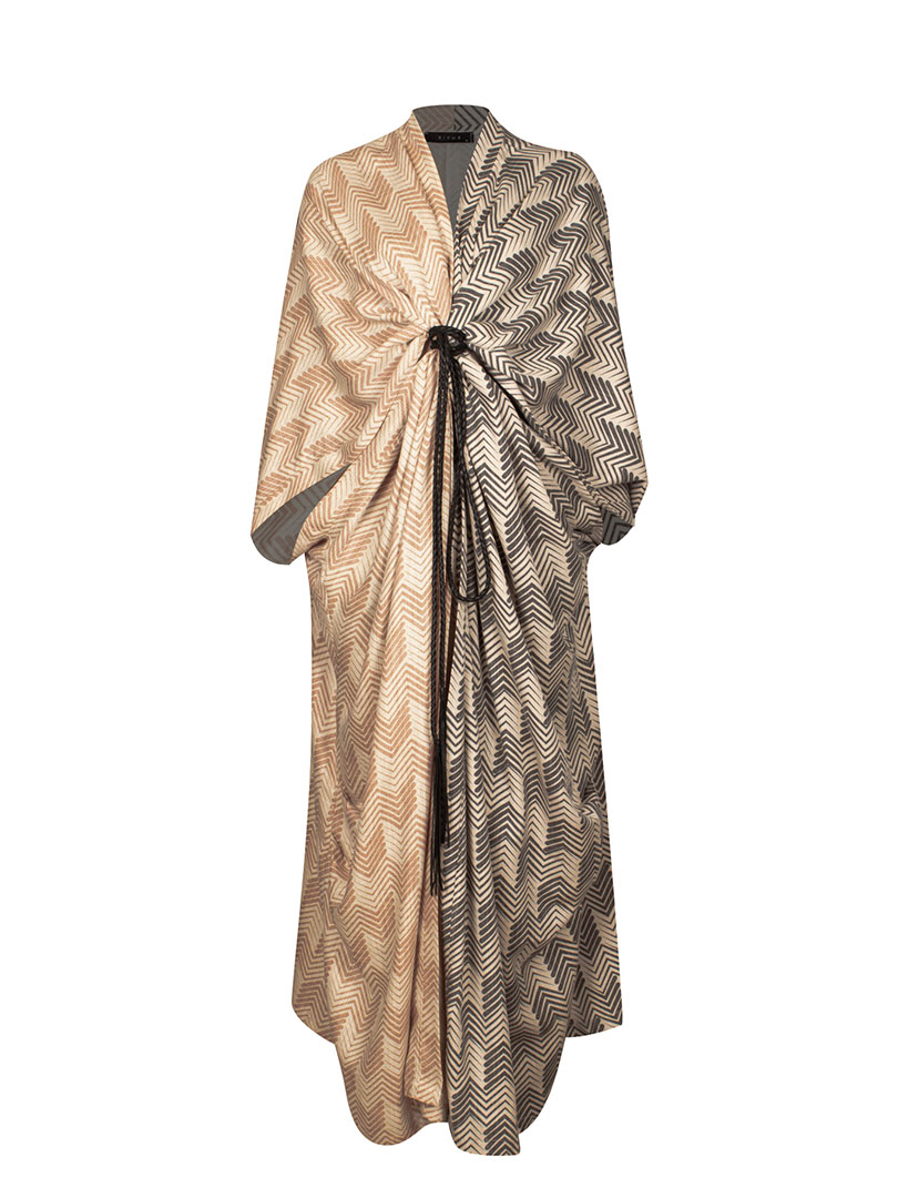 Çift Renkli Bağlamalı Maksi Boy Kimono - Sarı