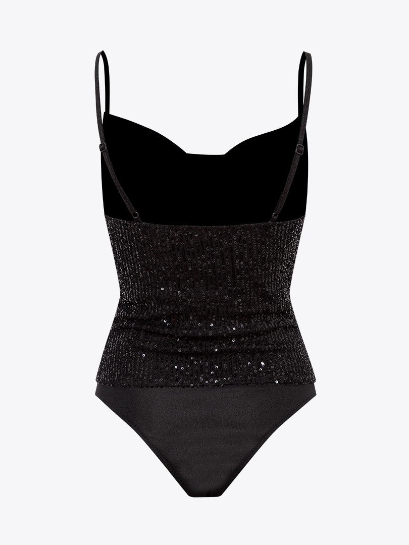 Çıtçıtlı Askılı Pullu Body - Siyah