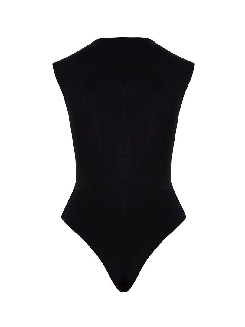 Çıtçıtlı Kolsuz Kristal Taşlı İkonik Body - Siyah