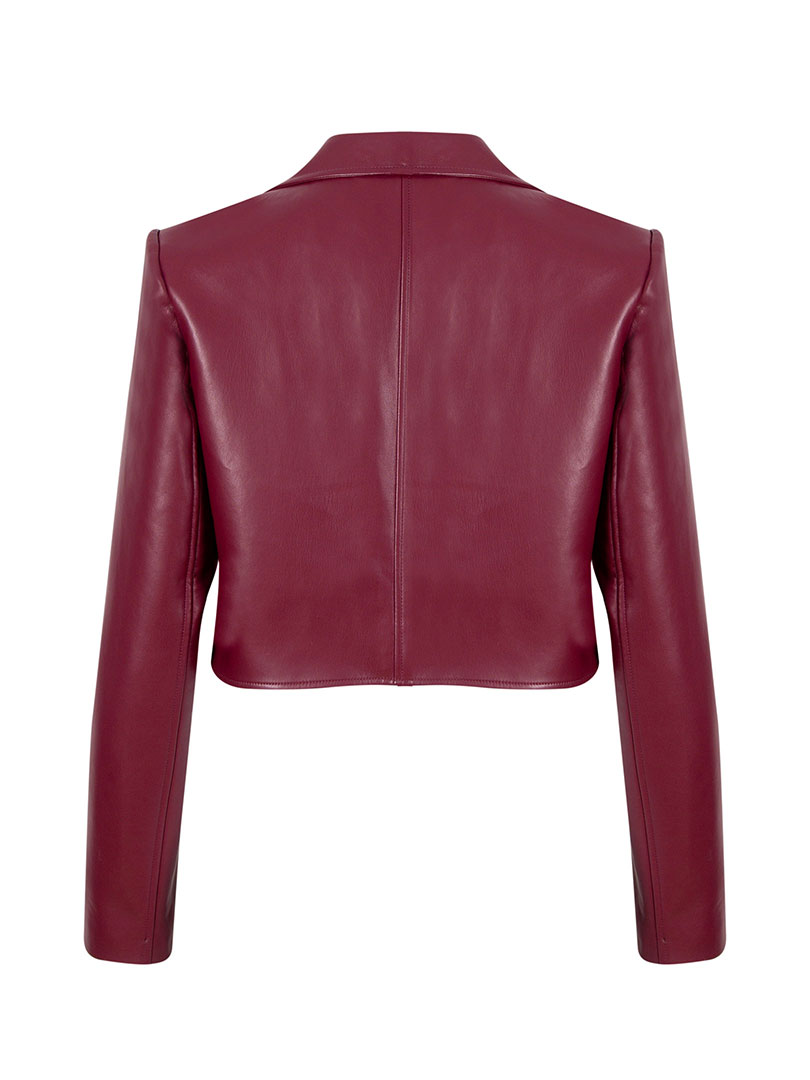 Crop Vegan Deri Ceket - Bordo