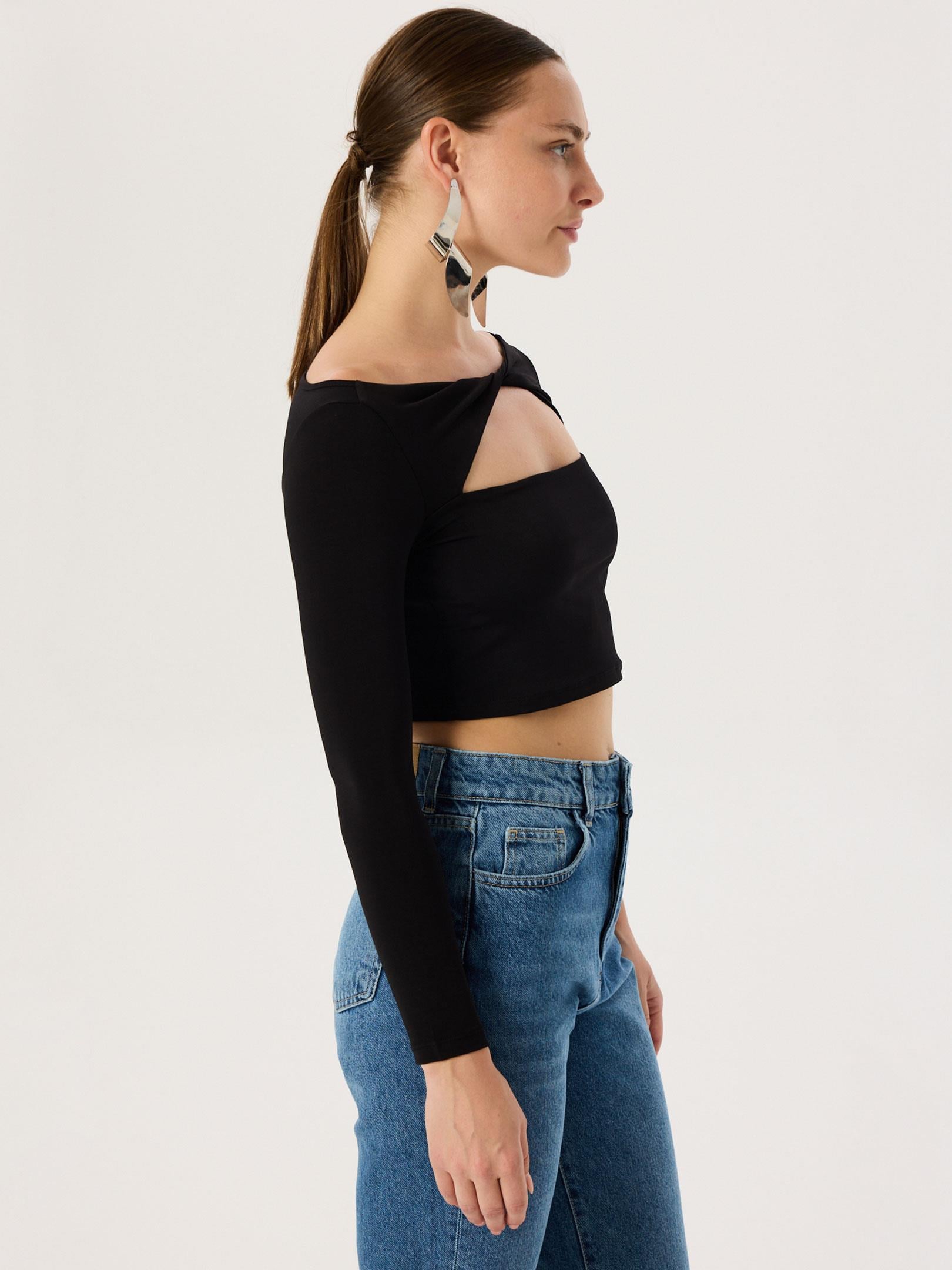 Cut Out Detaylı Uzun Kollu Body - Siyah Body Modelleri