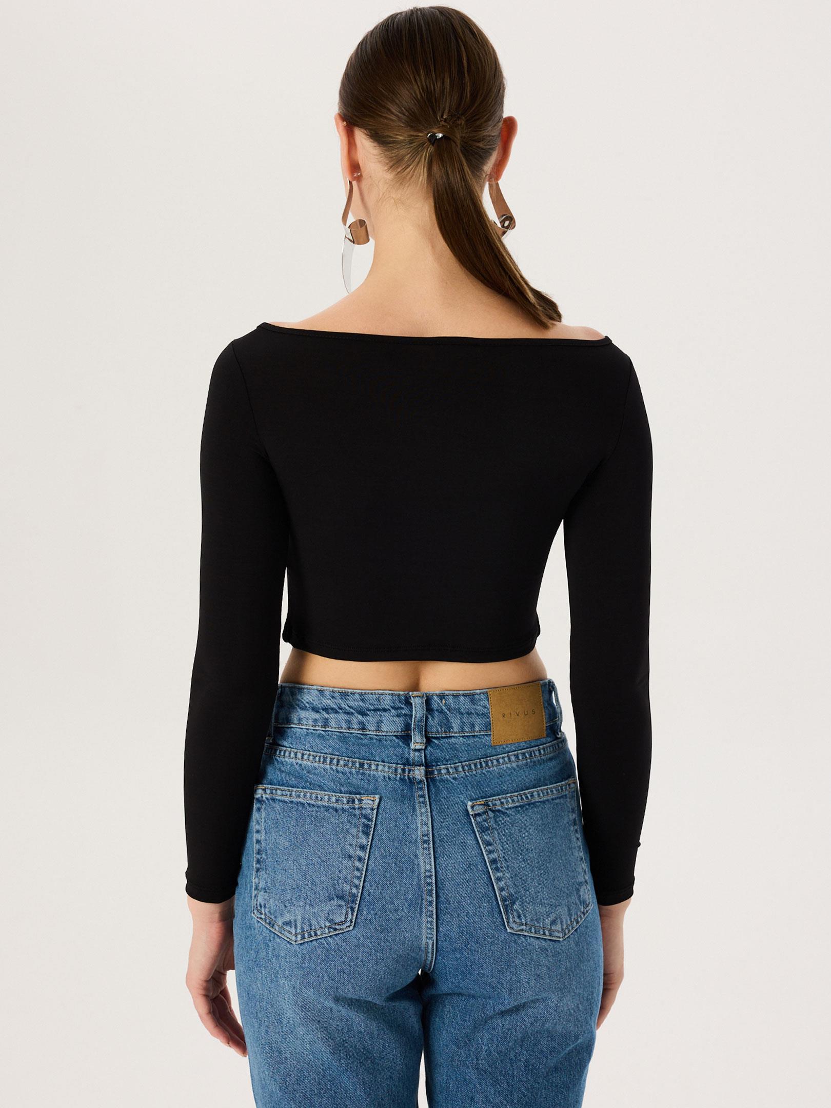 Cut Out Detaylı Uzun Kollu Body - Siyah Body Modelleri