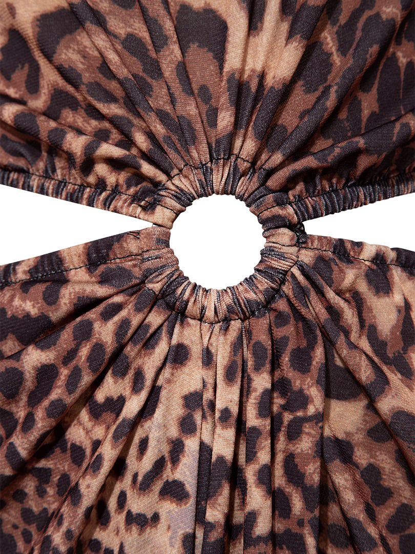 Cut Out Halka Aksesuar Detaylı Elbise - Leopar Desenli