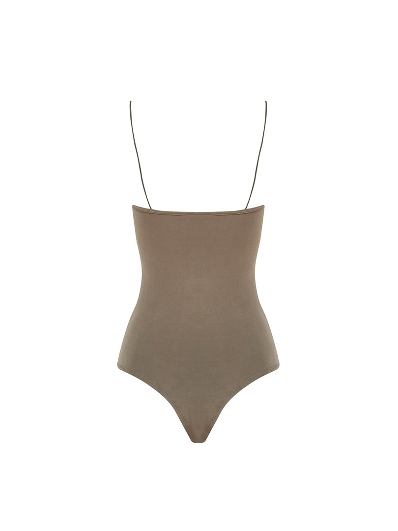 DAHLIA İp Askılı Degaje Yaka Bodysuit - Haki