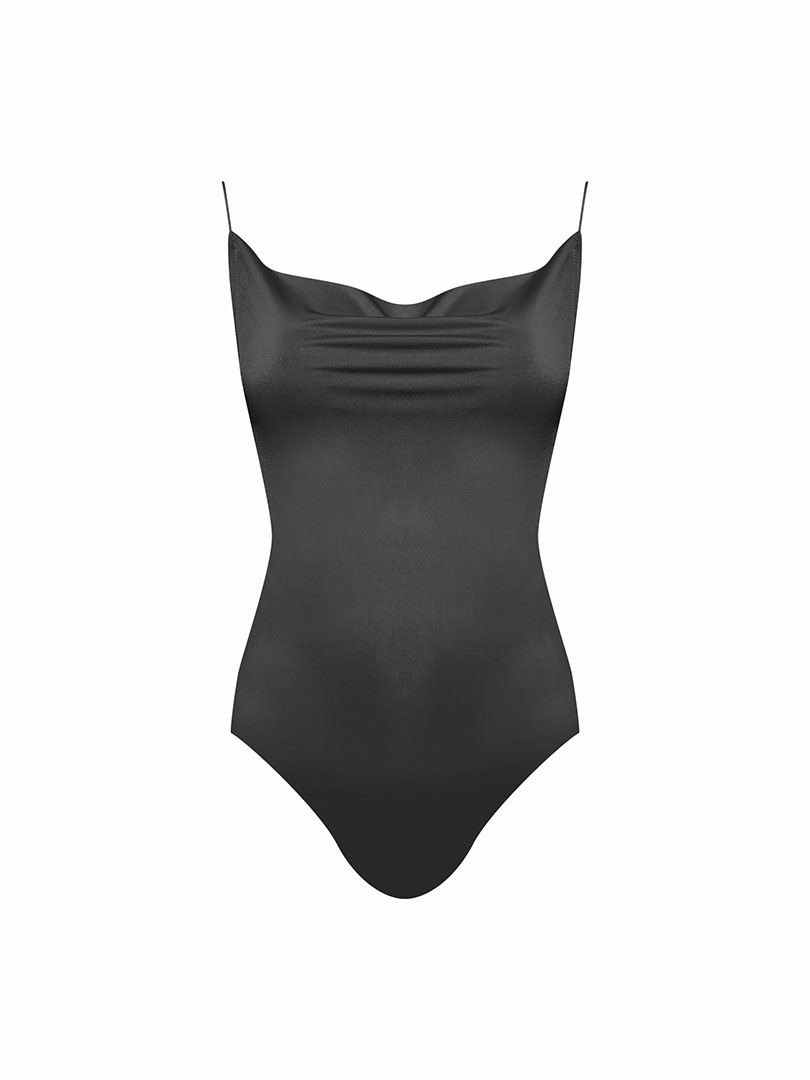 DAHLIA İp Askılı Degaje Yaka Bodysuit - Siyah