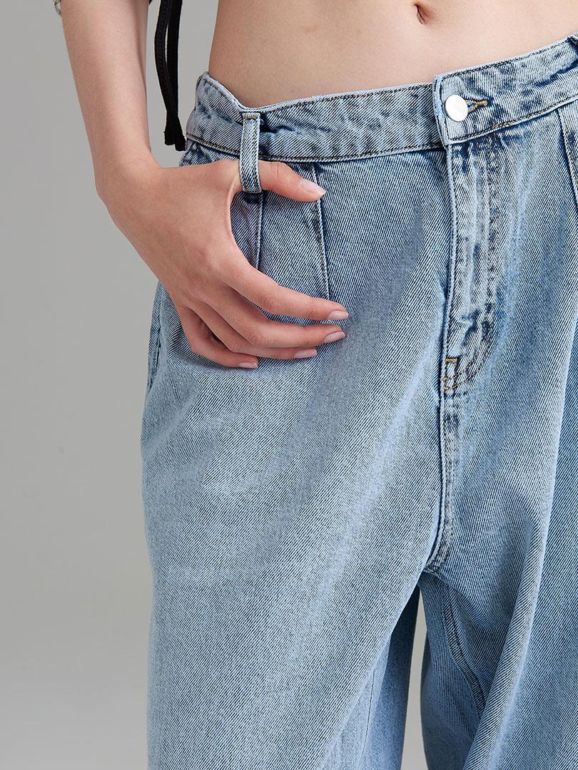 Denim Bol Mom Pantolon - İndigo