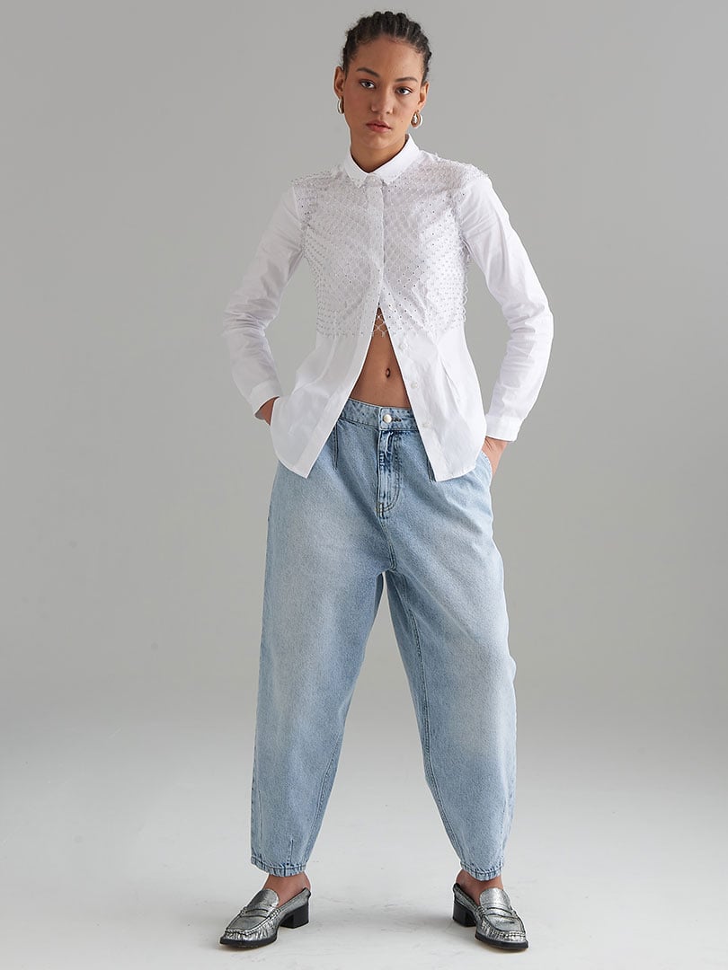 Denim Bol Mom Pantolon - İndigo
