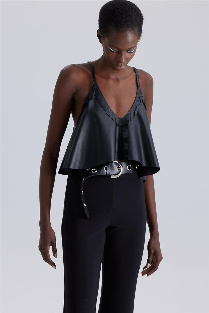 Deri Crop Top - Siyah