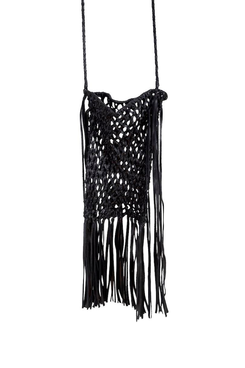 Deri Püsküllü Çanta - Siyah