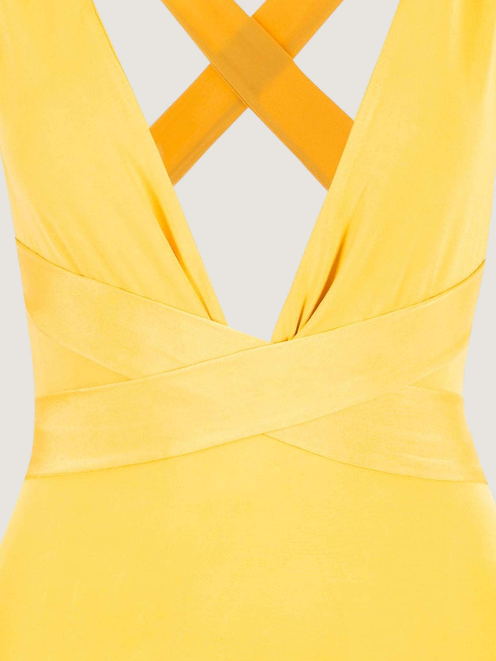 Derin Göğüs Dekolteli Bağlamalı Alttan Çıtçıtlı İkonik Body - Sarı Body Modelleri