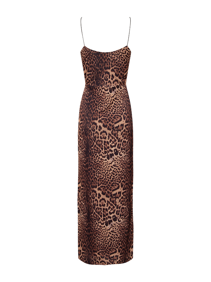 Desen Cut Out Detaylı Halkalı Midi Boy Elbise - Leopar Desenli