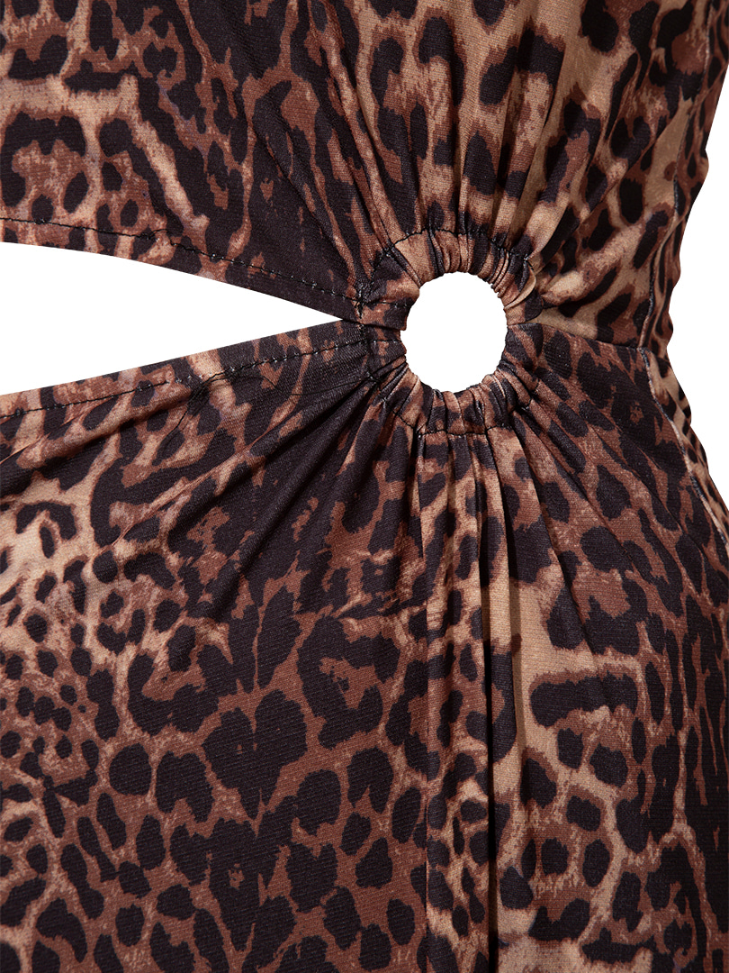 Desen Cut Out Detaylı Halkalı Midi Boy Elbise - Leopar Desenli