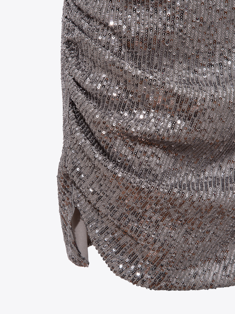 Drape Detaylı Askılı Pullu Mini Elbise - Gri