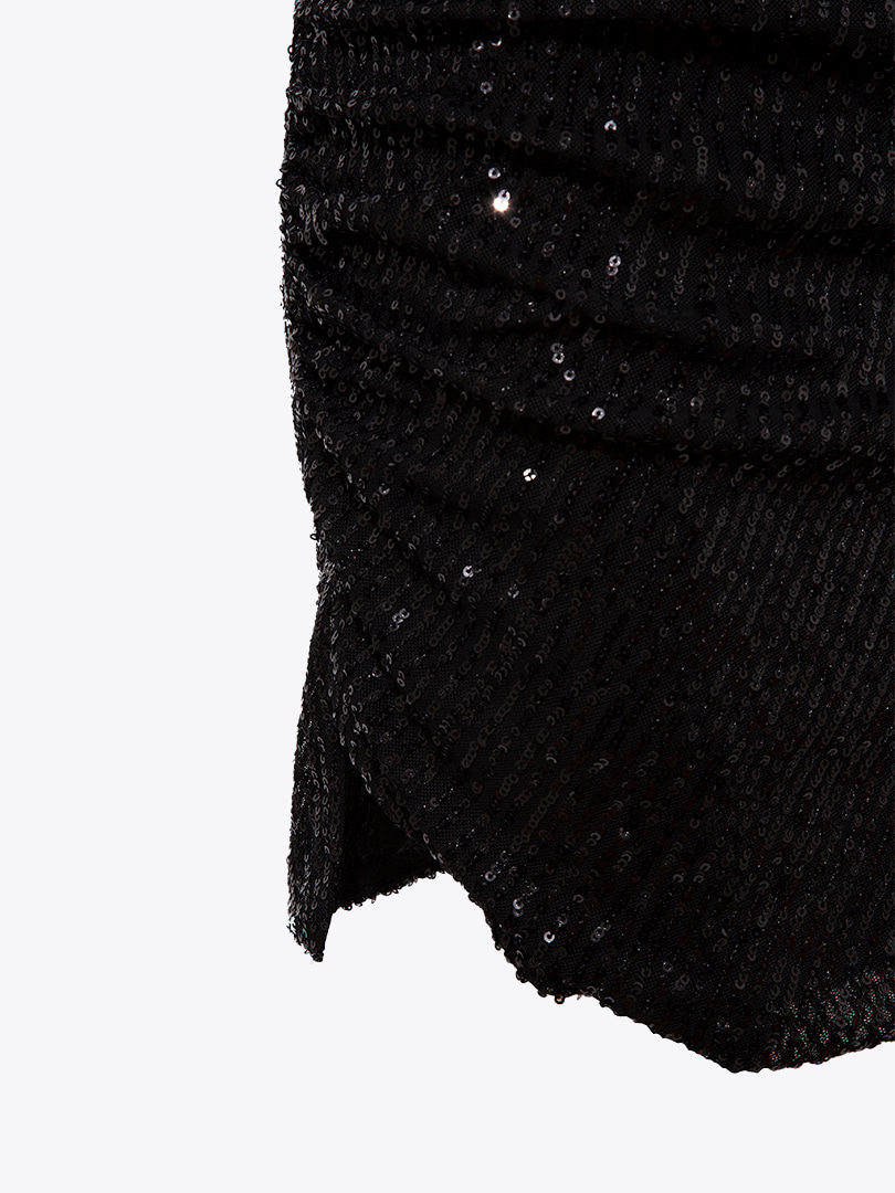 Drape Detaylı Askılı Pullu Mini Elbise - Siyah